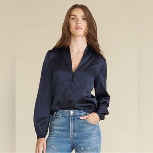 Veronica Beard Beata Silk Blouse Navy
